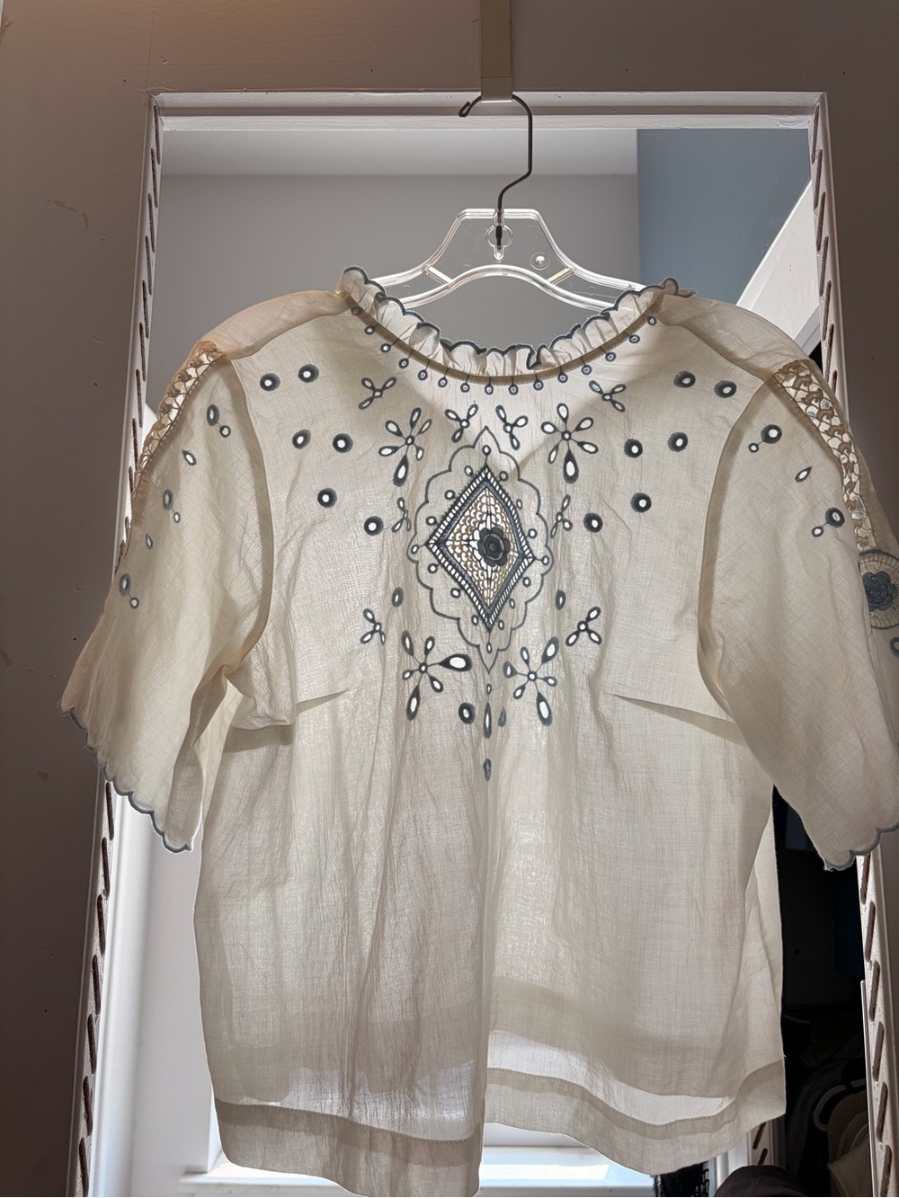 Embroidered Peasant Blouse with Blue Accents